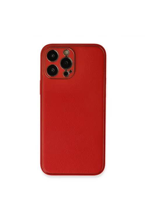 Apple İphone 13 Pro Max Kılıf Coco Deri Silikon Kapak - Kırmızı