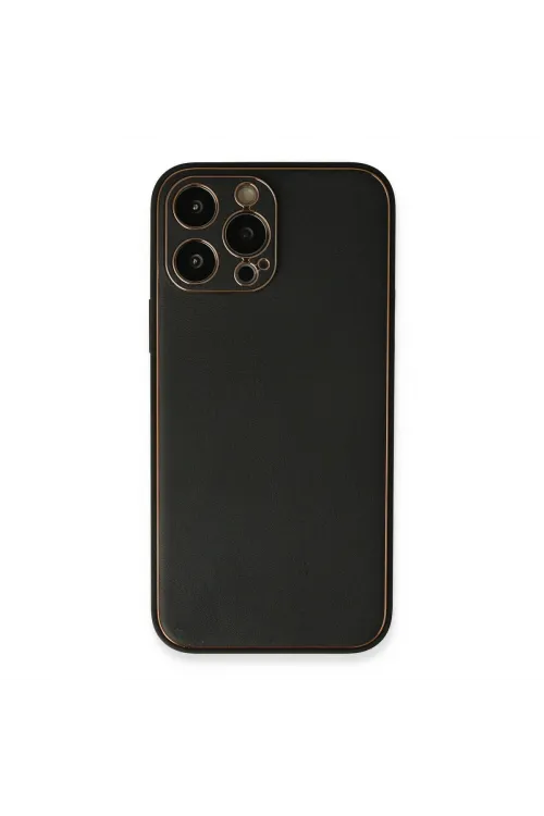 Apple İphone 13 Pro Max Kılıf Coco Deri Silikon Kapak - Siyah