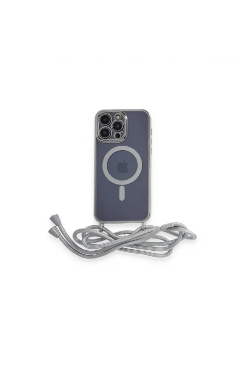 Apple İphone 13 Pro Max Kılıf Divo Lazer Askılı Magsafe Kapak - Gümüş