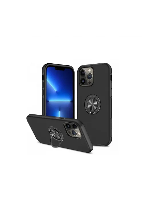 Apple İphone 13 Pro Max Kılıf Elit Yüzüklü Kapak - Siyah