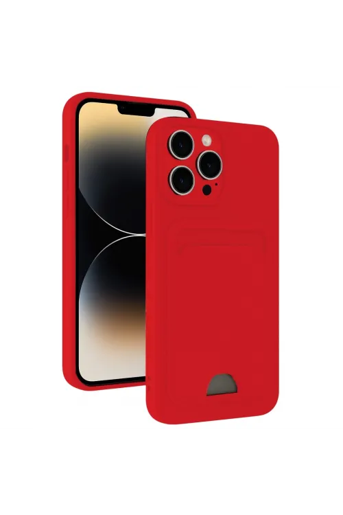 Apple İphone 13 Pro Max Kılıf Kelvin Kartvizitli Silikon - Kırmızı