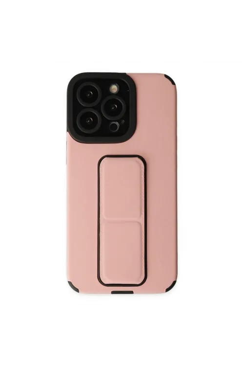 Apple İphone 13 Pro Max Kılıf Mega Standlı Silikon - Pudra