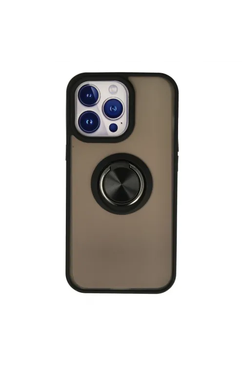Apple İphone 13 Pro Max Kılıf Montreal Yüzüklü Silikon Kapak - Siyah