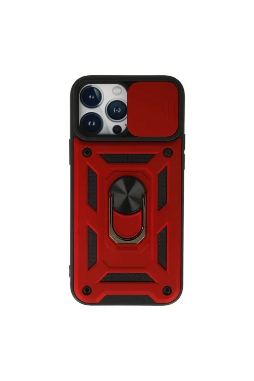 Apple İphone 13 Pro Max Kılıf Pars Lens Yüzüklü Silikon - Kırmızı
