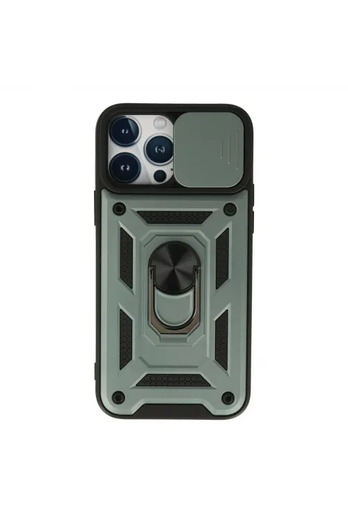 Apple İphone 13 Pro Max Kılıf Pars Lens Yüzüklü Silikon - Yeşil