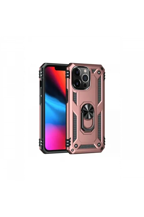 Apple iPhone 13 Pro Max Kılıf Sofya Yüzüklü Silikon Kapak - Rose
