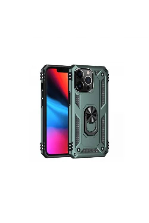 Apple İphone 13 Pro Max Kılıf Sofya Yüzüklü Silikon Kapak - Yeşil