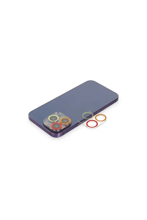 Apple İphone 13 Pro Renkli Kamera Lens Koruma Cam - Turuncu-kırmızı
