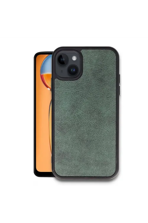 Apple İphone 14 Kılıf Aras Deri Kapak - Koyu Yeşil
