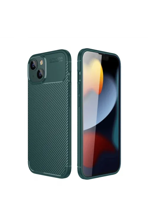 Apple İphone 14 Kılıf Auto Focus Karbon Kapak - Koyu Yeşil