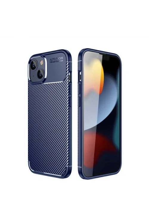 Apple İphone 14 Kılıf Auto Focus Karbon Kapak - Lacivert