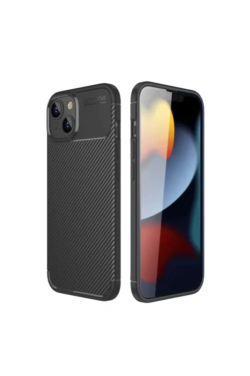 Apple İphone 14 Kılıf Auto Focus Karbon Kapak - Siyah