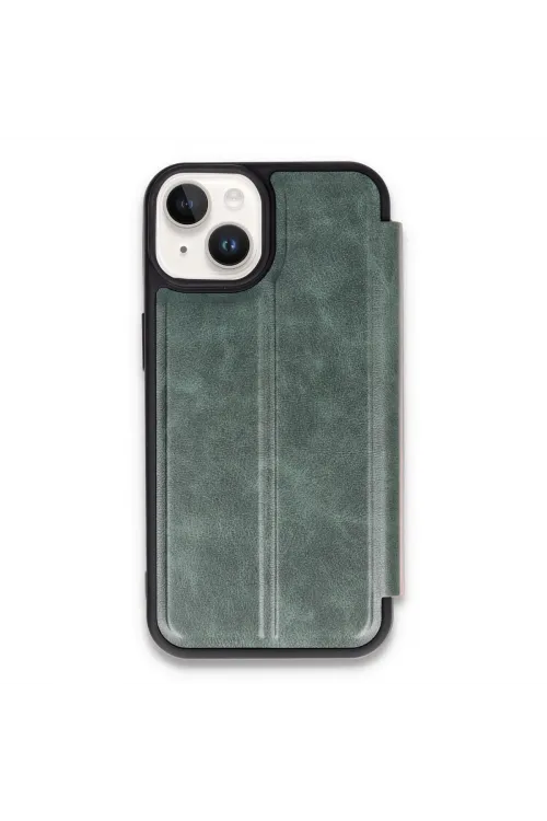 Apple İphone 14 Kılıf Flip Cover - Koyu Yeşil