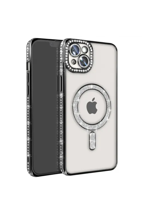 Apple İphone 14 Kılıf Joke Simli Magneticsafe Kılıf - Siyah