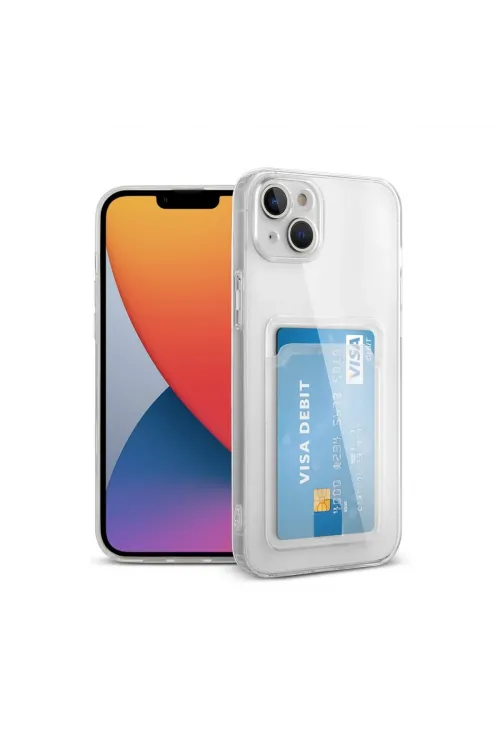 Apple İphone 14 Kılıf Kart Şeffaf Silikon - Şeffaf