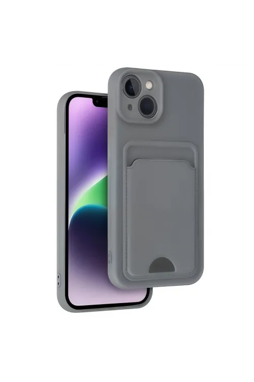 Apple İphone 14 Kılıf Kelvin Kartvizitli Silikon - Gri