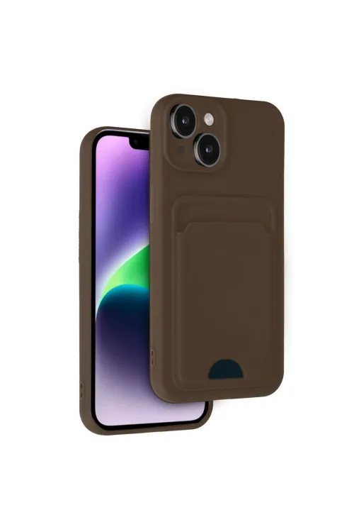 Apple İphone 14 Kılıf Kelvin Kartvizitli Silikon - Kahverengi