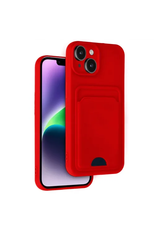 Apple İphone 14 Kılıf Kelvin Kartvizitli Silikon - Kırmızı
