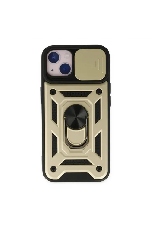 Apple İphone 14 Kılıf Pars Lens Yüzüklü Silikon - Gold