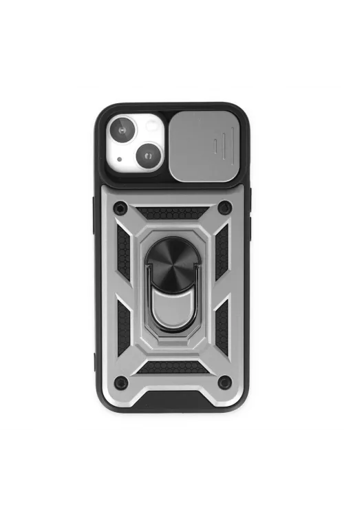 Apple İphone 14 Kılıf Pars Lens Yüzüklü Silikon - Gümüş