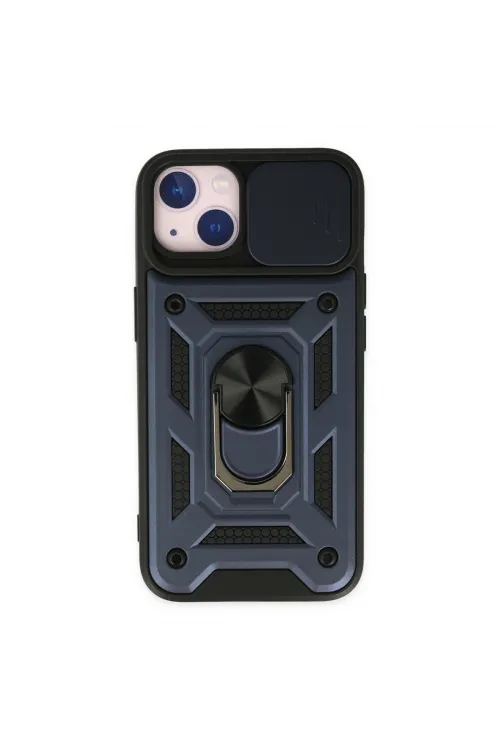 Apple İphone 14 Kılıf Pars Lens Yüzüklü Silikon - Lacivert