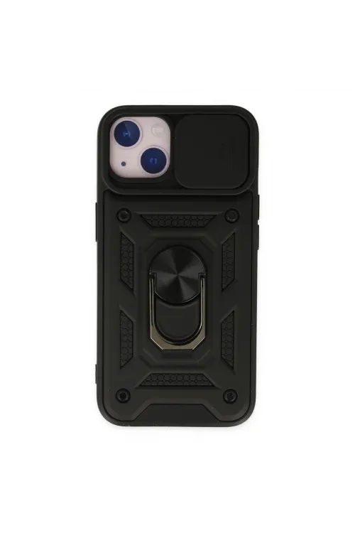 Apple İphone 14 Kılıf Pars Lens Yüzüklü Silikon - Siyah