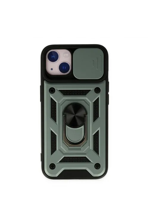 Apple İphone 14 Kılıf Pars Lens Yüzüklü Silikon - Yeşil
