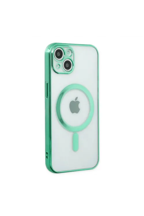 Apple İphone 14 Plus Kılıf Magneticsafe Lazer Silikon - Haki Yeşil