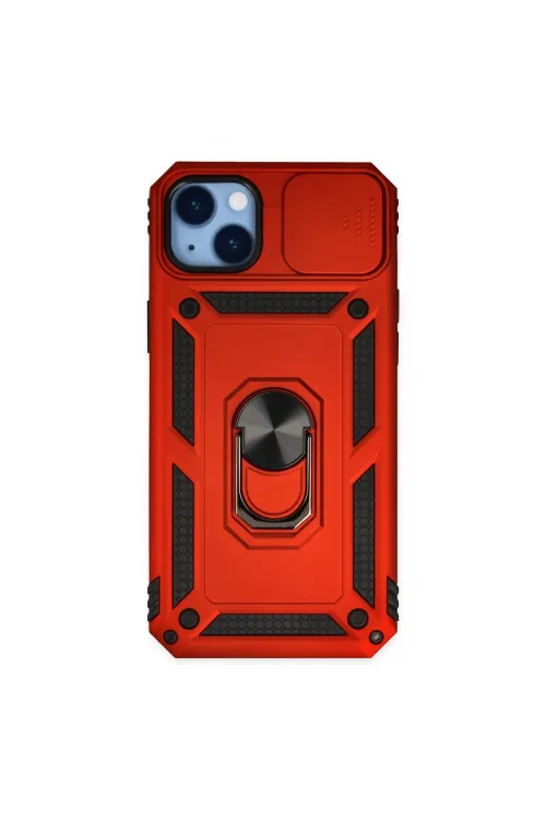 Apple İphone 14 Plus Kılıf Pars Lens Yüzüklü Silikon - Kırmızı
