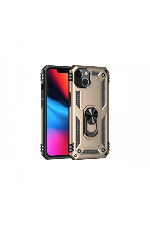 Apple iPhone 14 Plus Kılıf Sofya Yüzüklü Silikon Kapak - Gold