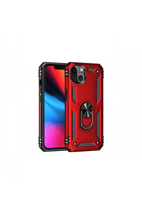 Apple iPhone 14 Plus Kılıf Sofya Yüzüklü Silikon Kapak - Kırmızı