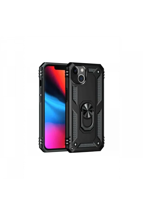 Apple iPhone 14 Plus Kılıf Sofya Yüzüklü Silikon Kapak - Siyah