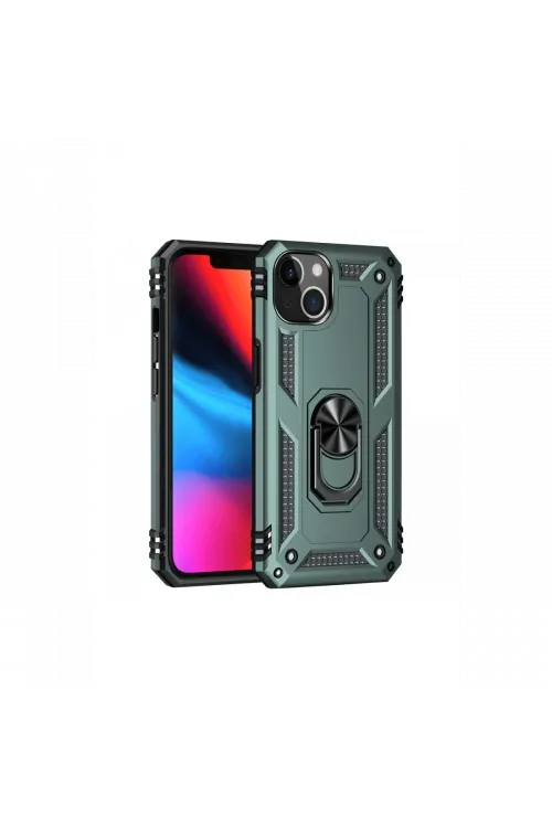 Apple iPhone 14 Plus Kılıf Sofya Yüzüklü Silikon Kapak - Yeşil