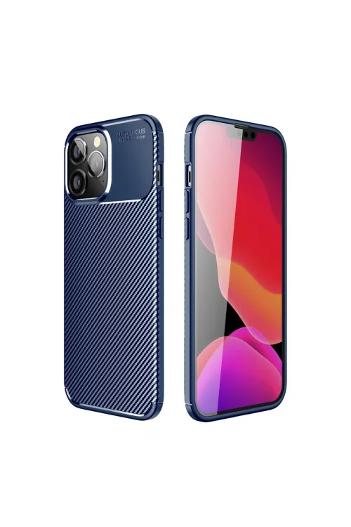 Apple İphone 14 Pro Kılıf Auto Focus Karbon Kapak - Lacivert