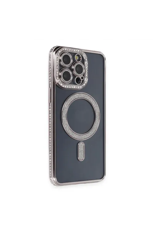 Apple İphone 14 Pro Kılıf Joke Simli Magneticsafe Kılıf - Gri