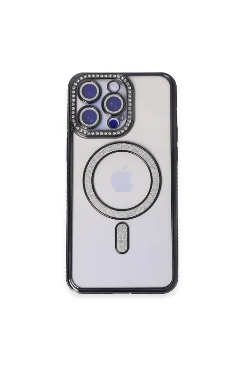 Apple İphone 14 Pro Kılıf Joke Simli Magneticsafe Kılıf - Siyah