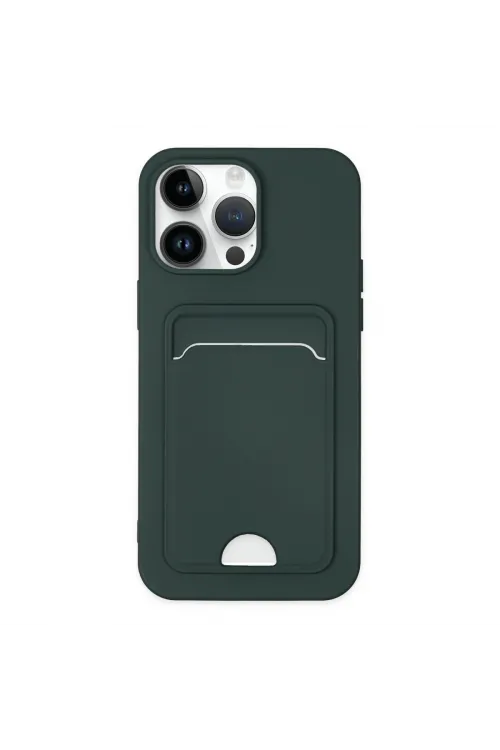 Apple İphone 14 Pro Kılıf Kelvin Kartvizitli Silikon - Koyu Yeşil