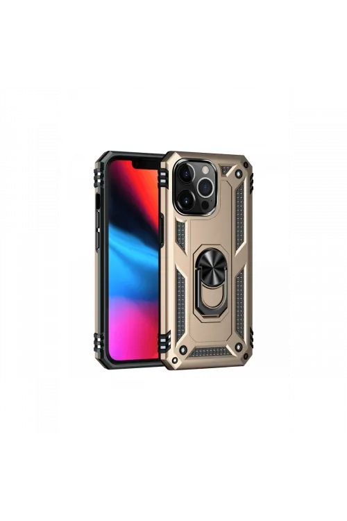 Apple iPhone 14 Pro Kılıf Sofya Yüzüklü Silikon Kapak - Gold