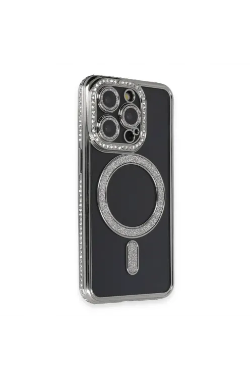 Apple İphone 14 Pro Max Kılıf Joke Simli Magneticsafe Kılıf - Gri