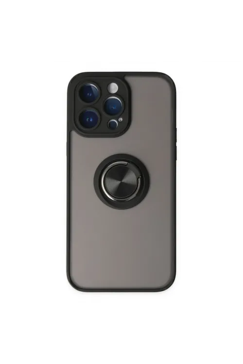 Apple İphone 14 Pro Max Kılıf Montreal Yüzüklü Silikon Kapak - Siyah