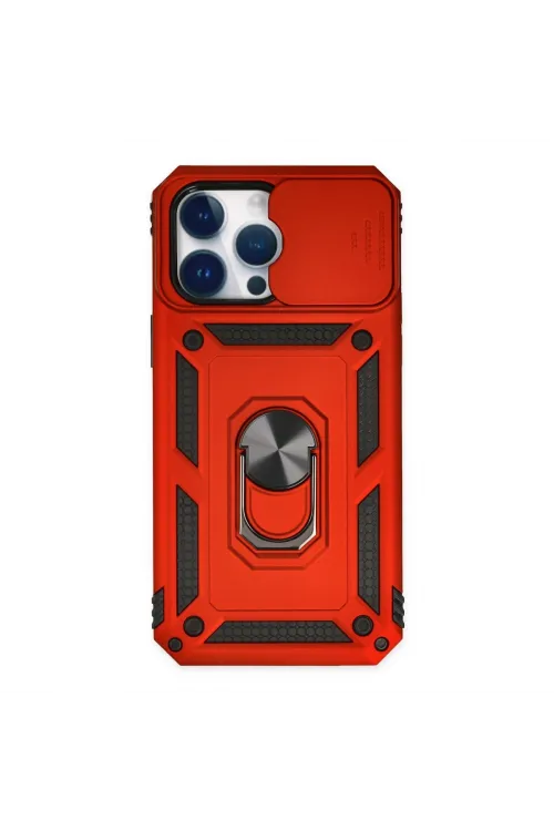 Apple İphone 14 Pro Max Kılıf Pars Lens Yüzüklü Silikon - Kırmızı