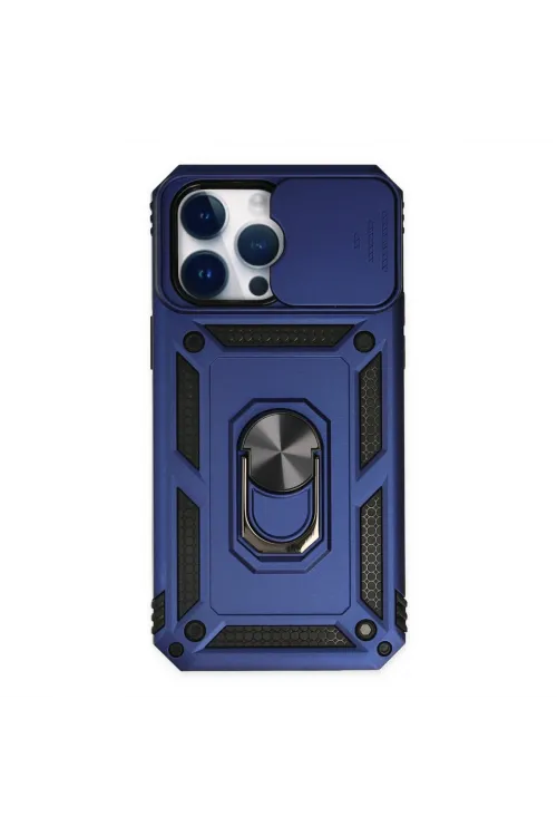 Apple İphone 14 Pro Max Kılıf Pars Lens Yüzüklü Silikon - Lacivert