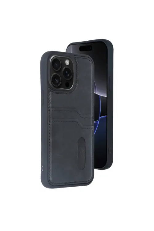 Apple İphone 14 Pro Max Kılıf Sara Kartvizitli Deri Kılıf - Siyah
