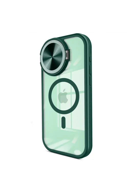Apple İphone 14 Pro Max Kılıf Teleskop Lens Magsafe Silikon Kapak - Koyu Yeşil