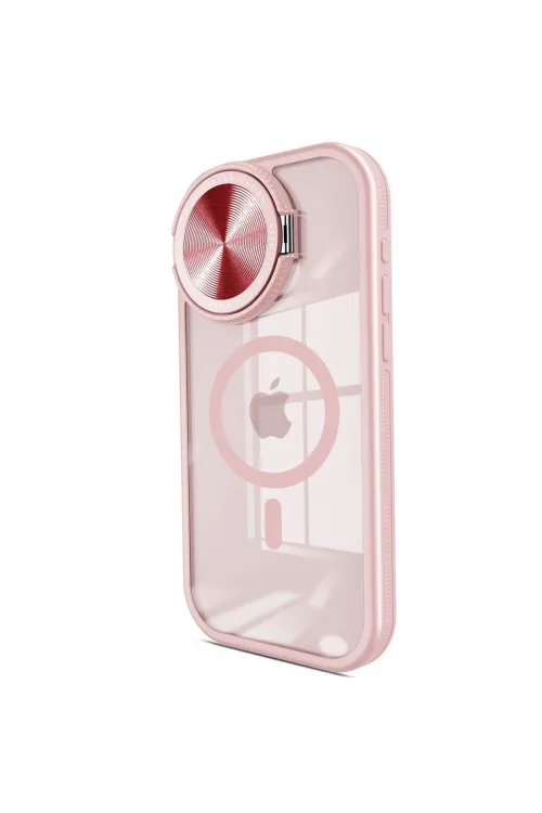 Apple İphone 14 Pro Max Kılıf Teleskop Lens Magsafe Silikon Kapak - Pembe
