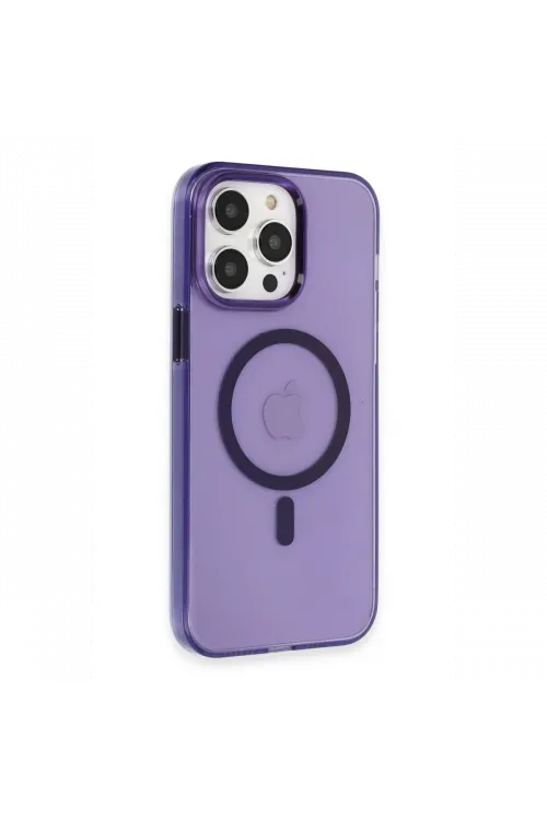 Apple iPhone 14 Pro Max Kılıf Tron Şeffaf Magsafe Kapak - Derin Mor
