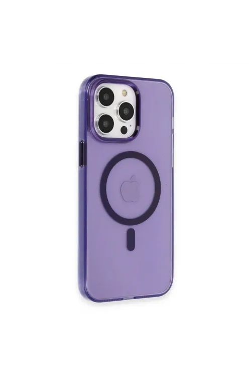 Apple İphone 14 Pro Max Kılıf Tron Şeffaf Magsafe Kapak - Derin Mor