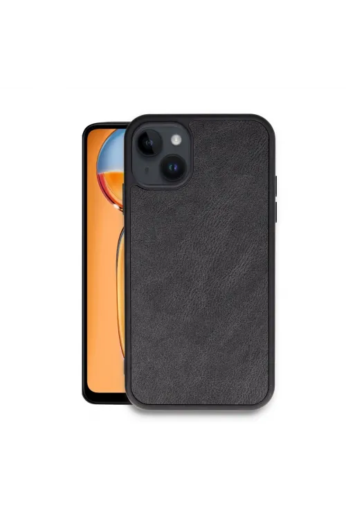 Apple İphone 15 Kılıf Aras Deri Kapak - Siyah