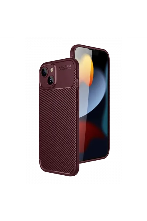 Apple İphone 15 Kılıf Auto Focus Karbon Kapak - Bordo