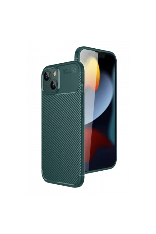 Apple İphone 15 Kılıf Auto Focus Karbon Kapak - Yeşil